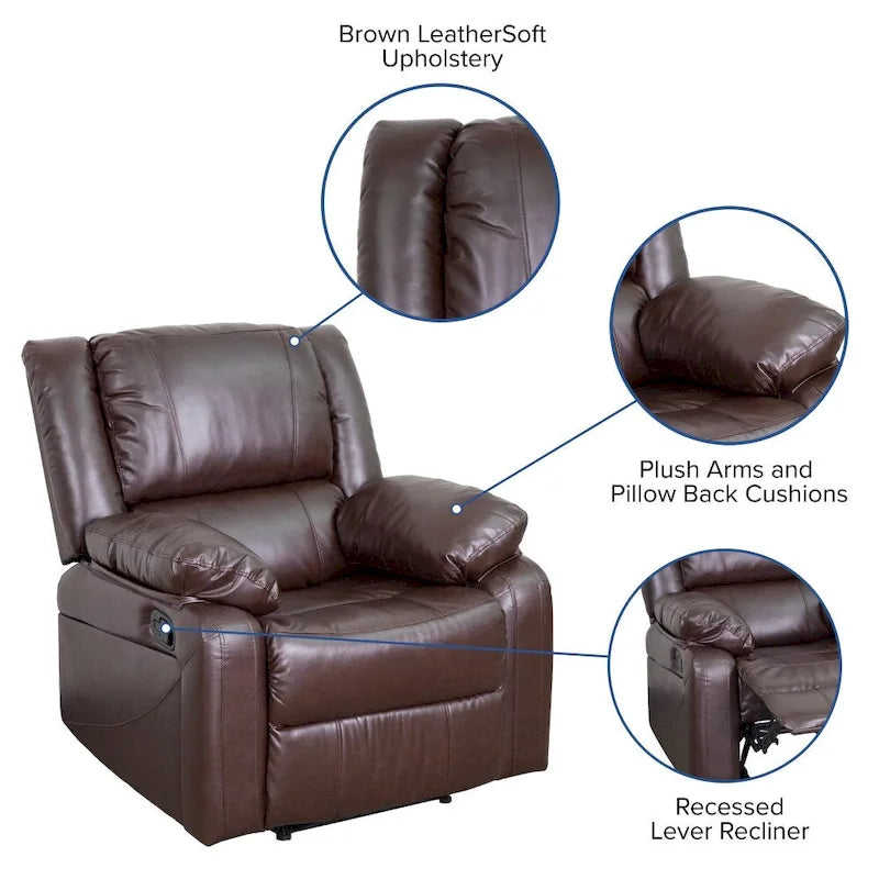 Fauteuil inclinable en cuir LeatherSoft dossier coussiné, noir / marron / gris / crème / cognac, 1 place