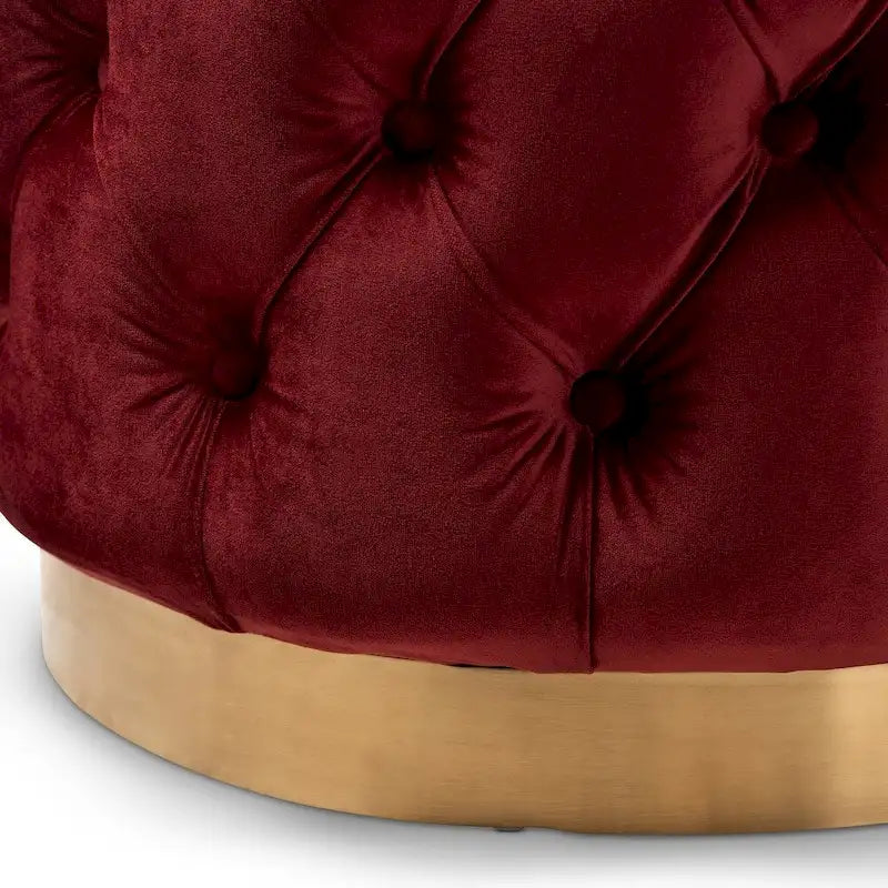Pouffe ottoman en velours capitonné gris / beige / bleu / rose / rouge avec base en acier doré brossé