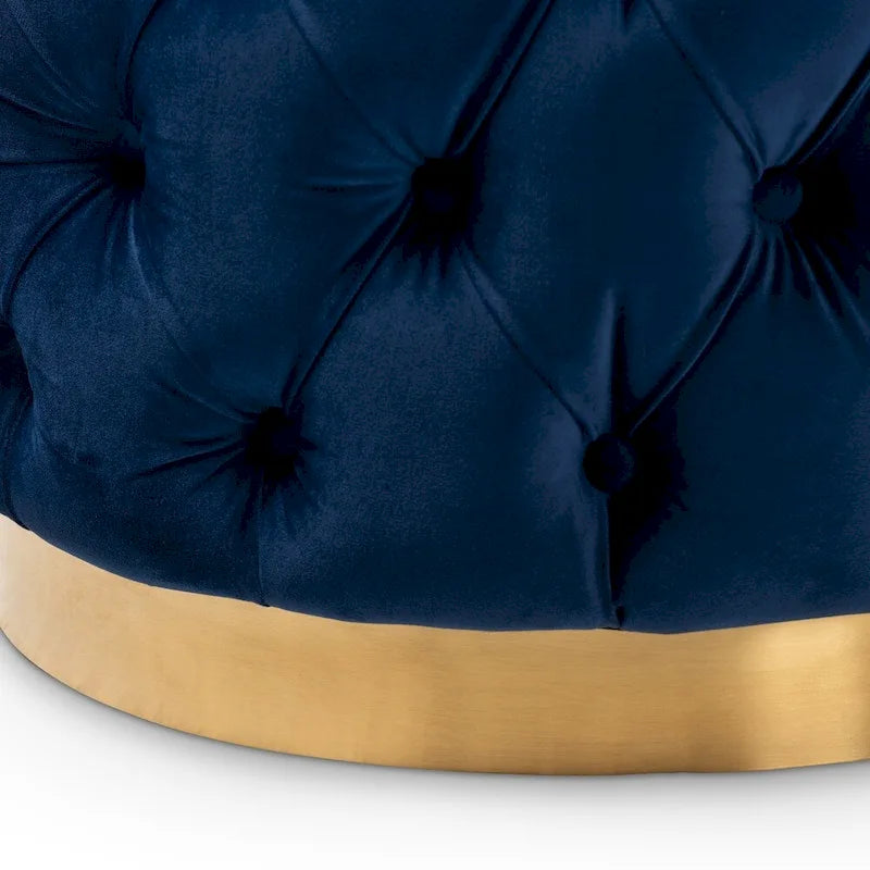 Pouffe ottoman en velours capitonné gris / beige / bleu / rose / rouge avec base en acier doré brossé