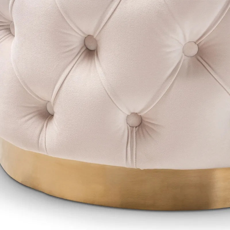 Pouffe ottoman en velours capitonné gris / beige / bleu / rose / rouge avec base en acier doré brossé