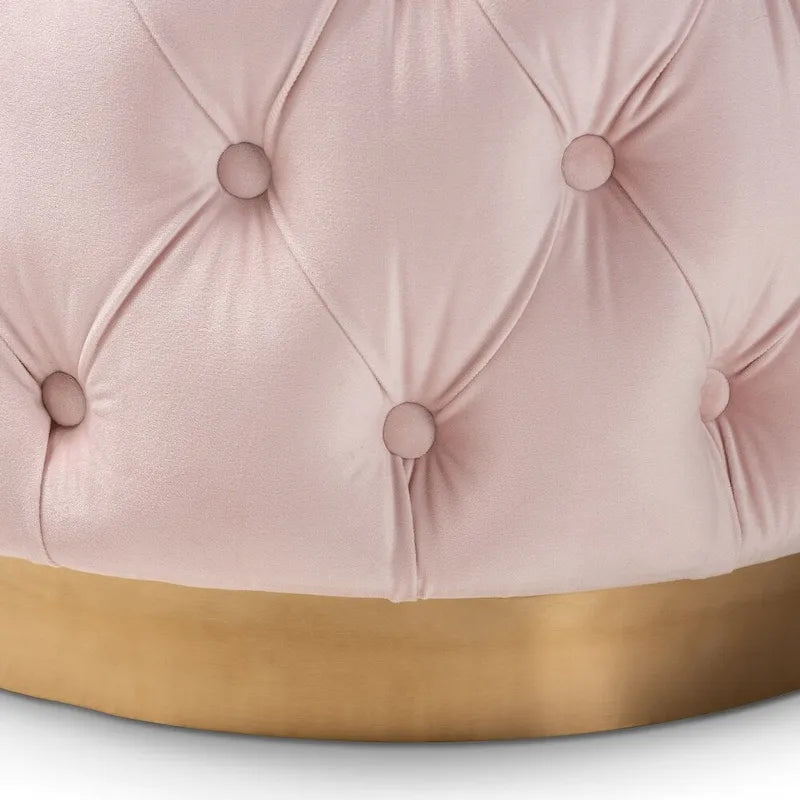 Pouffe ottoman en velours capitonné gris / beige / bleu / rose / rouge avec base en acier doré brossé
