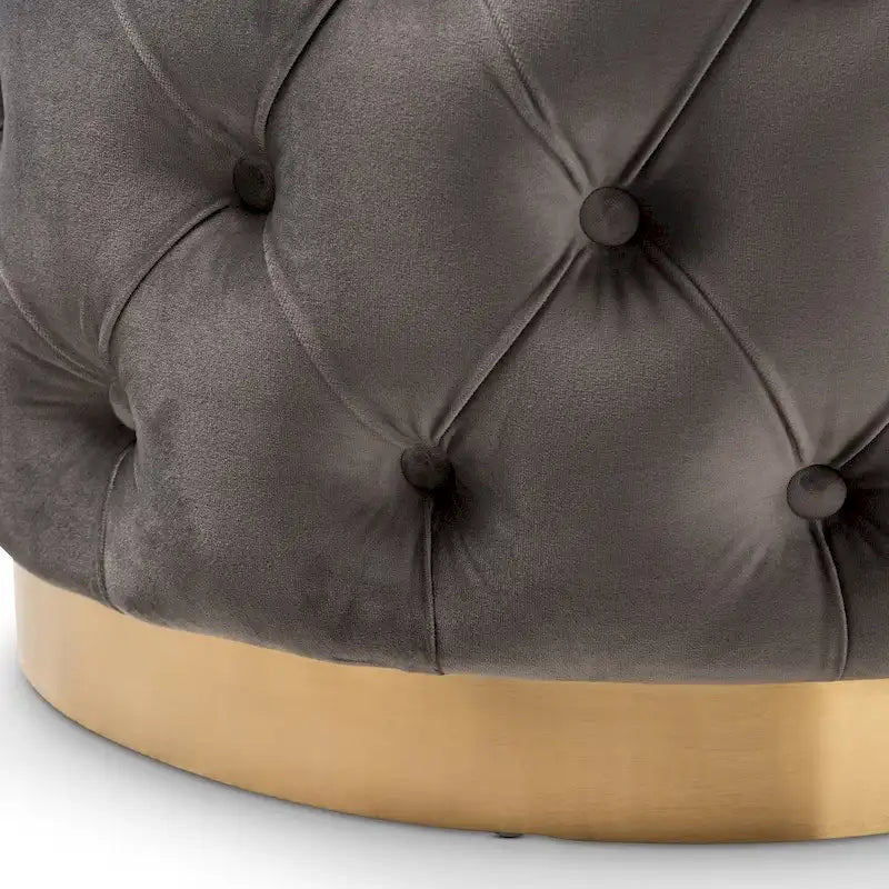 Pouffe ottoman en velours capitonné gris / beige / bleu / rose / rouge avec base en acier doré brossé
