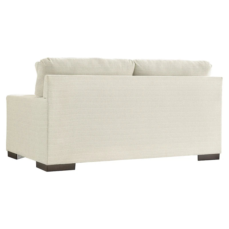 Causeuse en bouleau/polyester effet lin avec coussins réversibles, base plateforme et pieds aspect bois, 2 places