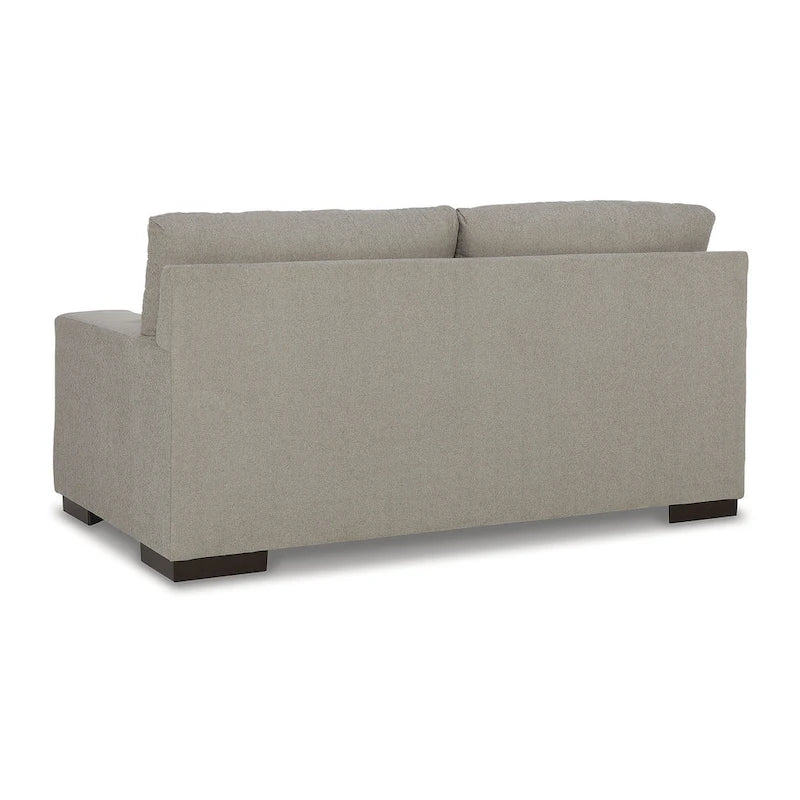 Causeuse en bouleau/polyester effet lin avec coussins réversibles, base plateforme et pieds aspect bois, 2 places