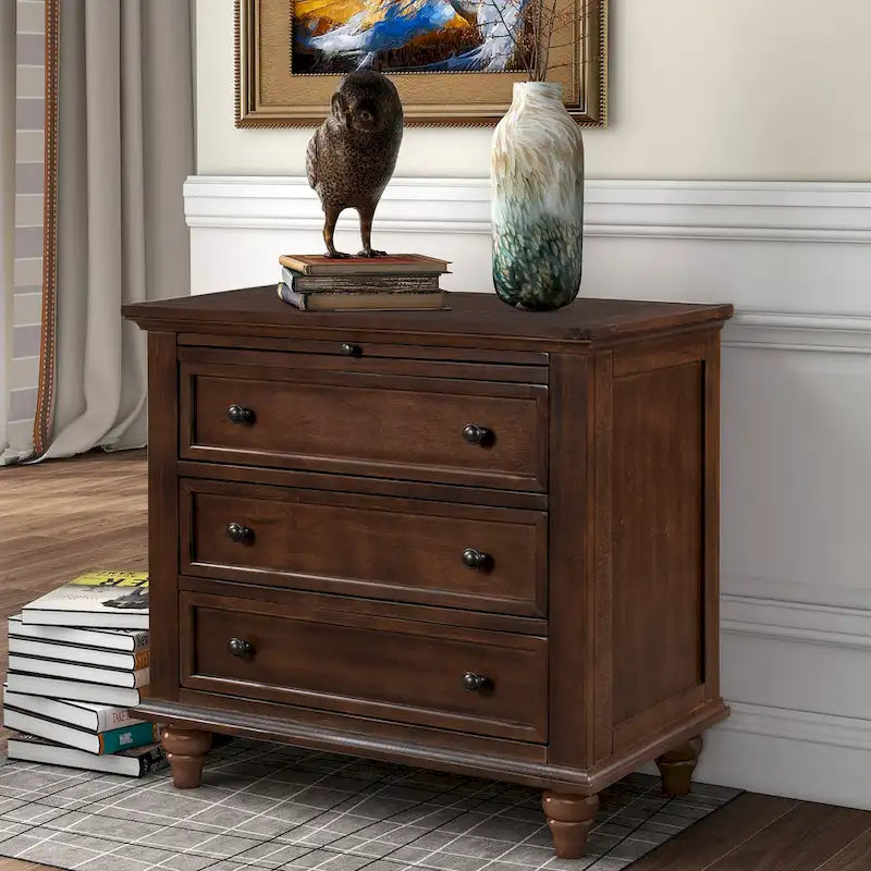 Table de chevet en bois à 3 tiroirs avec tablette coulissante