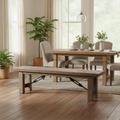 Banc de salle à manger en bois massif de pin naturel avec piètement en croix en fonte noire