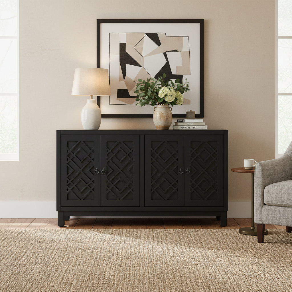 Large Storage Space Sideboard, 4 Door Buffet Cabinet