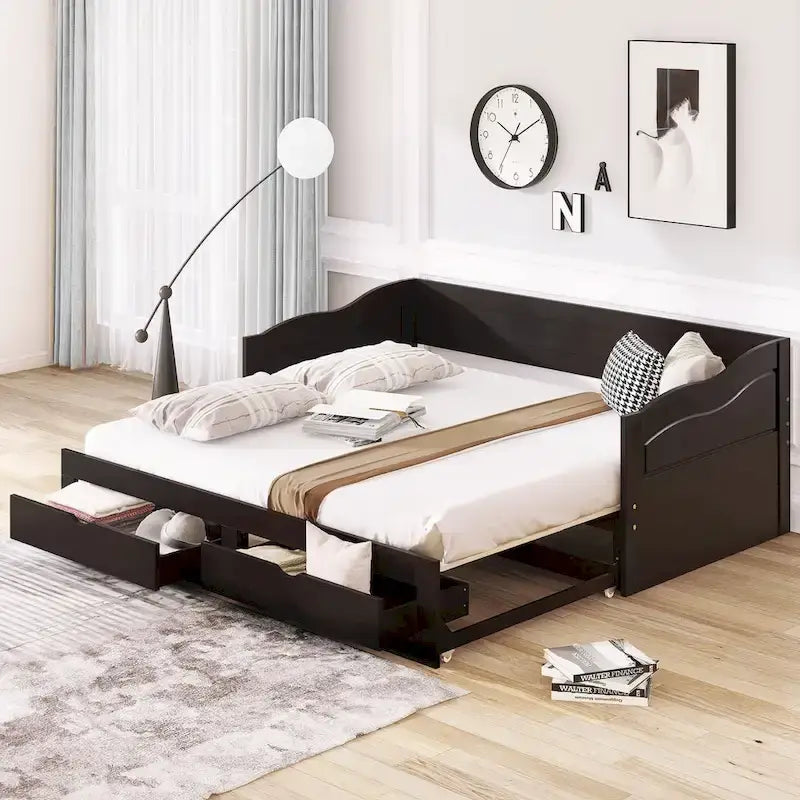 Wooden Daybed with Trundle Bed