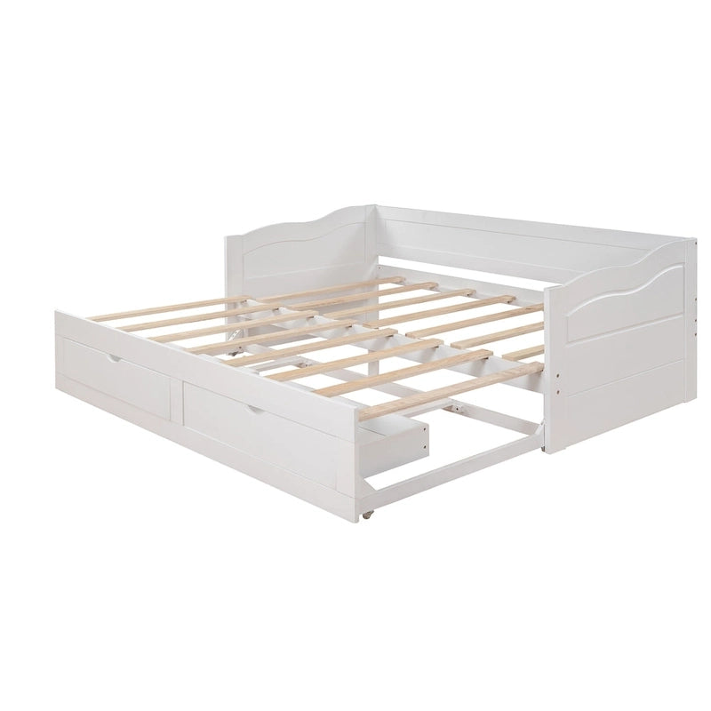 Lit de repos jumeau en pin et MDF gris/blanc/espresso avec lit gigogne escamotable et 2 tiroirs, pour 2 personnes
