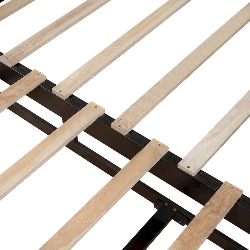 Lit de repos jumeau en pin et MDF gris/blanc/espresso avec lit gigogne escamotable et 2 tiroirs, pour 2 personnes