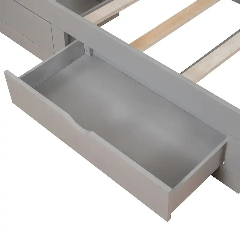 Lit de repos jumeau en pin et MDF gris/blanc/espresso avec lit gigogne escamotable et 2 tiroirs, pour 2 personnes
