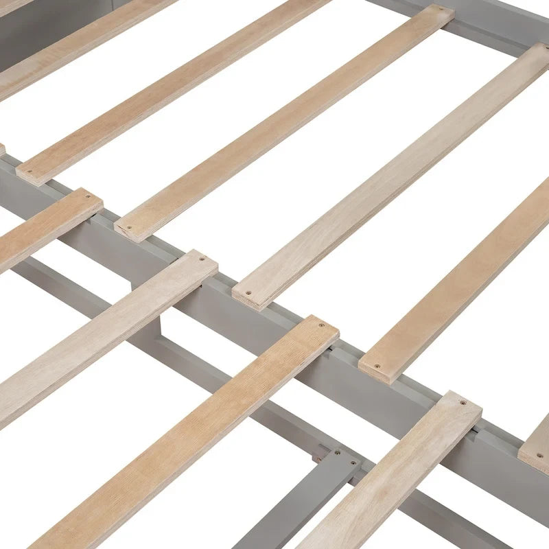 Lit de repos jumeau en pin et MDF gris/blanc/espresso avec lit gigogne escamotable et 2 tiroirs, pour 2 personnes
