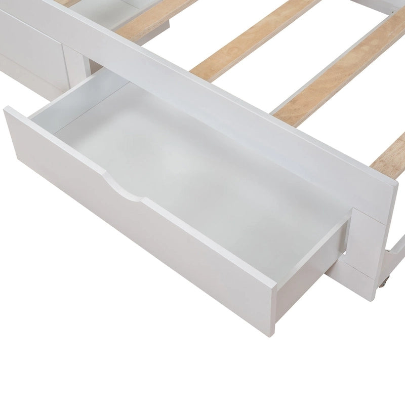 Lit de repos jumeau en pin et MDF gris/blanc/espresso avec lit gigogne escamotable et 2 tiroirs, pour 2 personnes