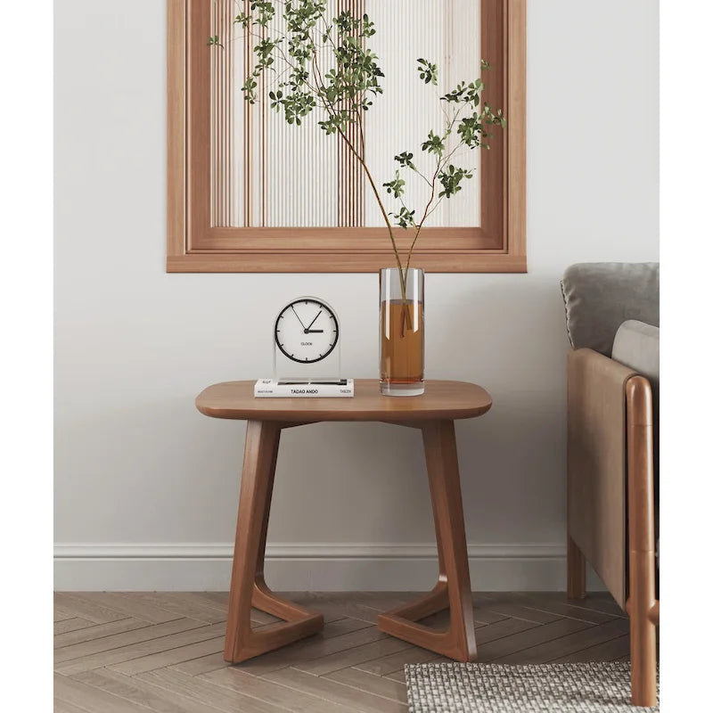 Table d'appoint rectangulaire en noyer et bois d'hévéa à bords naturels avec finition anti-rayures