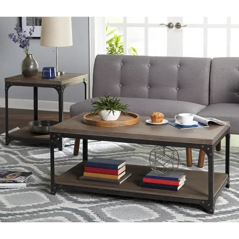 Table basse industrielle vintage avec étagère ouverte