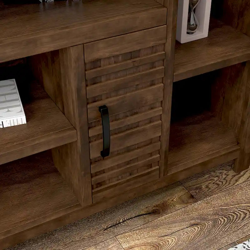 Meuble TV Whiskey en aulne noueux de 74 po avec 2 portes, 6 étagères et gestion des câbles, convient aux téléviseurs jusqu'à 85 po