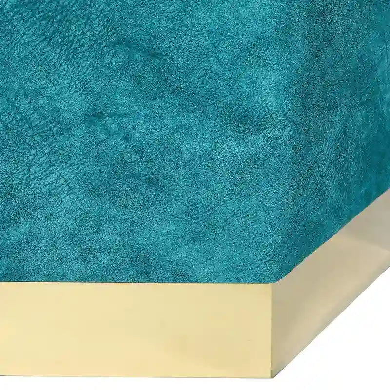 Ottoman / Tabouret de Coiffeuse Hexagonal en Daim Bleu avec Base Métallique, Moyen