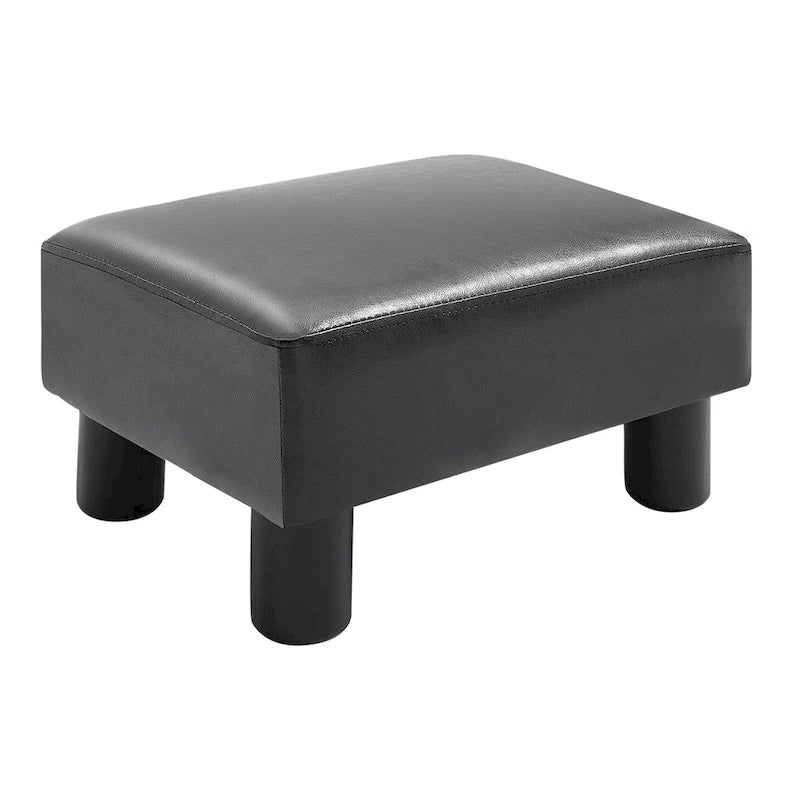 Repose-pieds ottoman rectangulaire en similicuir noir avec siège en mousse rembourrée et pieds en plastique
