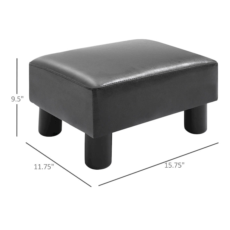Repose-pieds ottoman rectangulaire en similicuir noir avec siège en mousse rembourrée et pieds en plastique