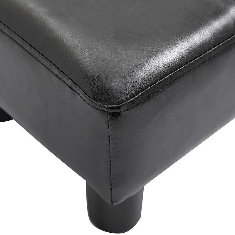 Repose-pieds ottoman rectangulaire en similicuir noir avec siège en mousse rembourrée et pieds en plastique