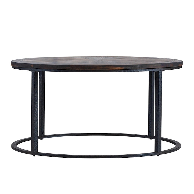 Table basse ronde Sunburst en bois recyclé naturel avec piètement en métal noir