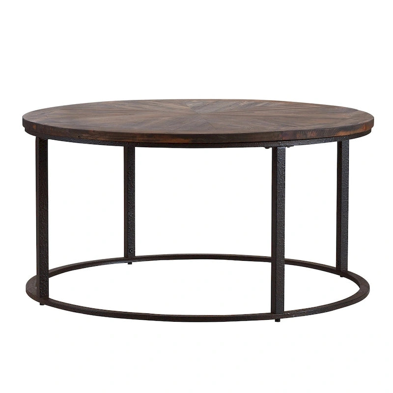 Table basse ronde Sunburst en bois recyclé naturel avec piètement en métal noir
