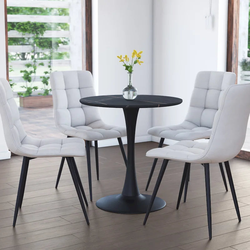 Table de bistrot ronde 28" (71 cm) Marron/Gris Or/Noir avec pied piédestal en métal, 2-3 places