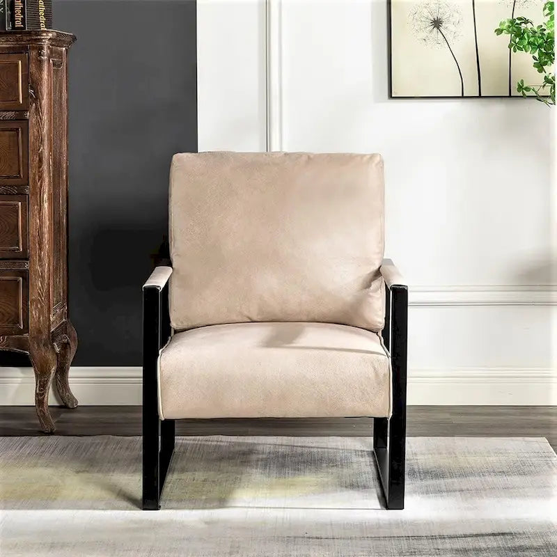 Fauteuil d'appoint rembourré Mid-Century Modern avec accoudoirs en métal