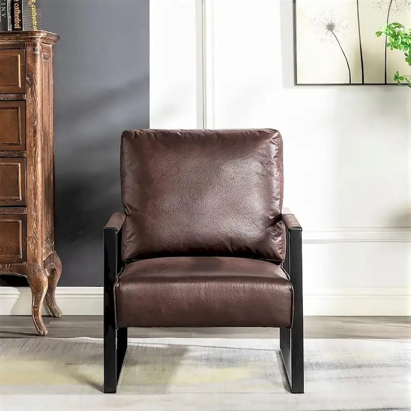 Fauteuil d'appoint rembourré Mid-Century Modern avec accoudoirs en métal