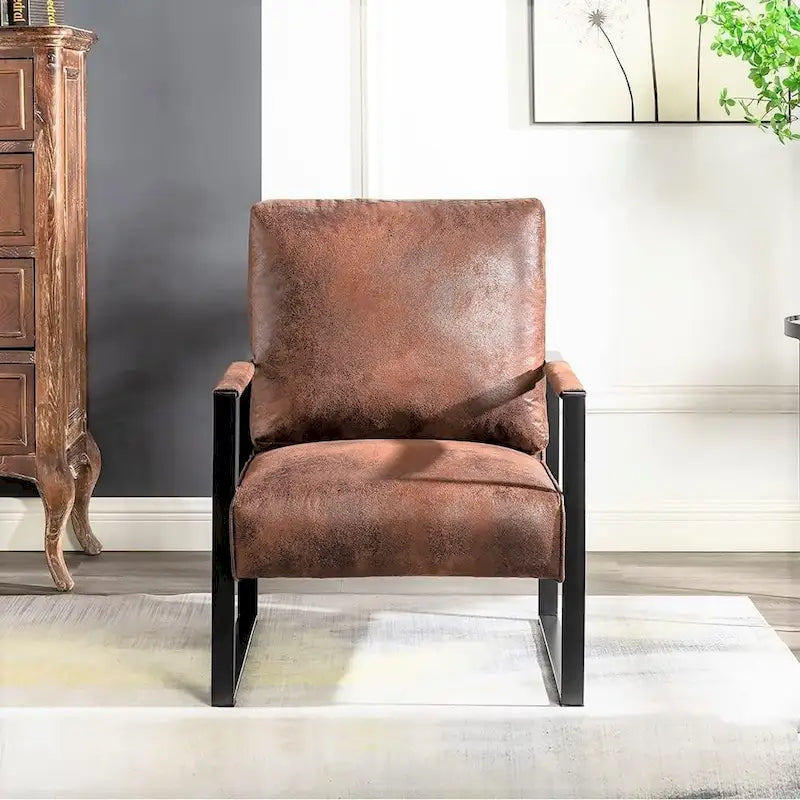 Fauteuil d'appoint rembourré Mid-Century Modern avec accoudoirs en métal