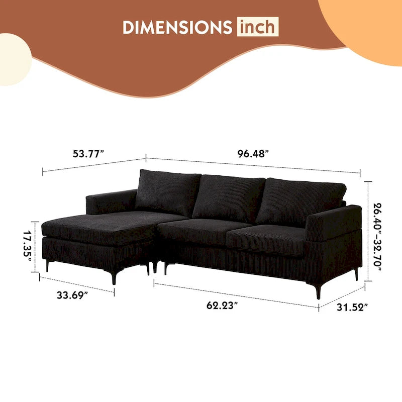 Canapé d'angle réversible en tissu polyester