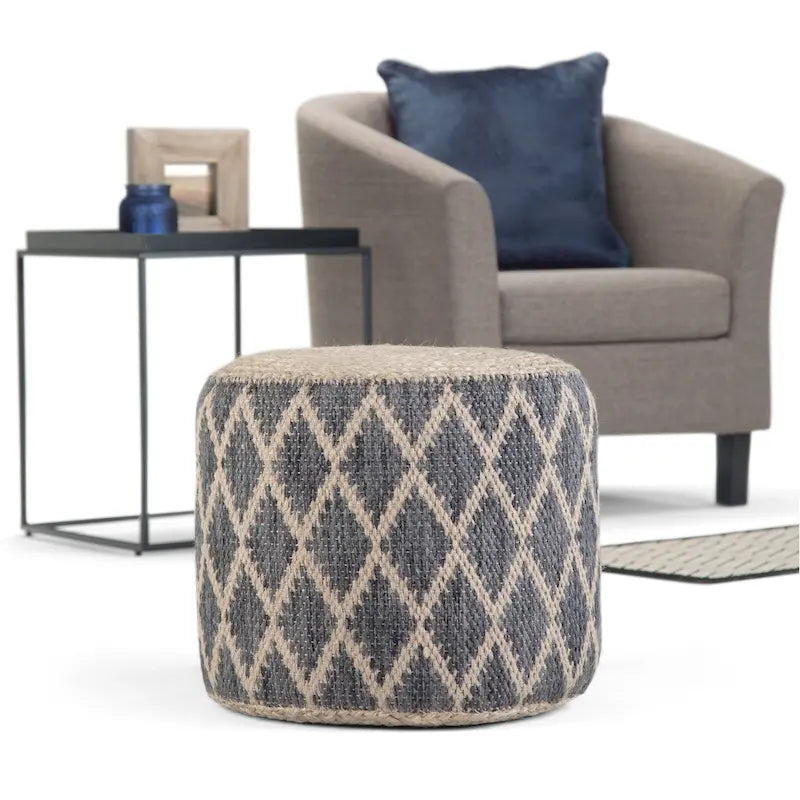 Pouf rond en jute tressé et coton