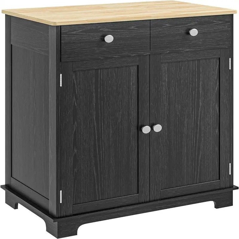 Meuble de rangement 2 tiroirs 2 portes avec étagère réglable, MDF et hévéa (noir vieilli / marron rustique / blanc / blanc vieilli / noir / gris)