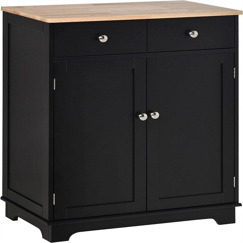 Meuble de rangement 2 tiroirs 2 portes avec étagère réglable, MDF et hévéa (noir vieilli / marron rustique / blanc / blanc vieilli / noir / gris)
