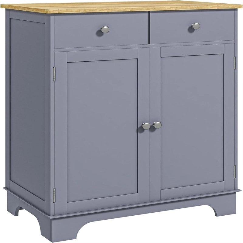 Meuble de rangement 2 tiroirs 2 portes avec étagère réglable, MDF et hévéa (noir vieilli / marron rustique / blanc / blanc vieilli / noir / gris)