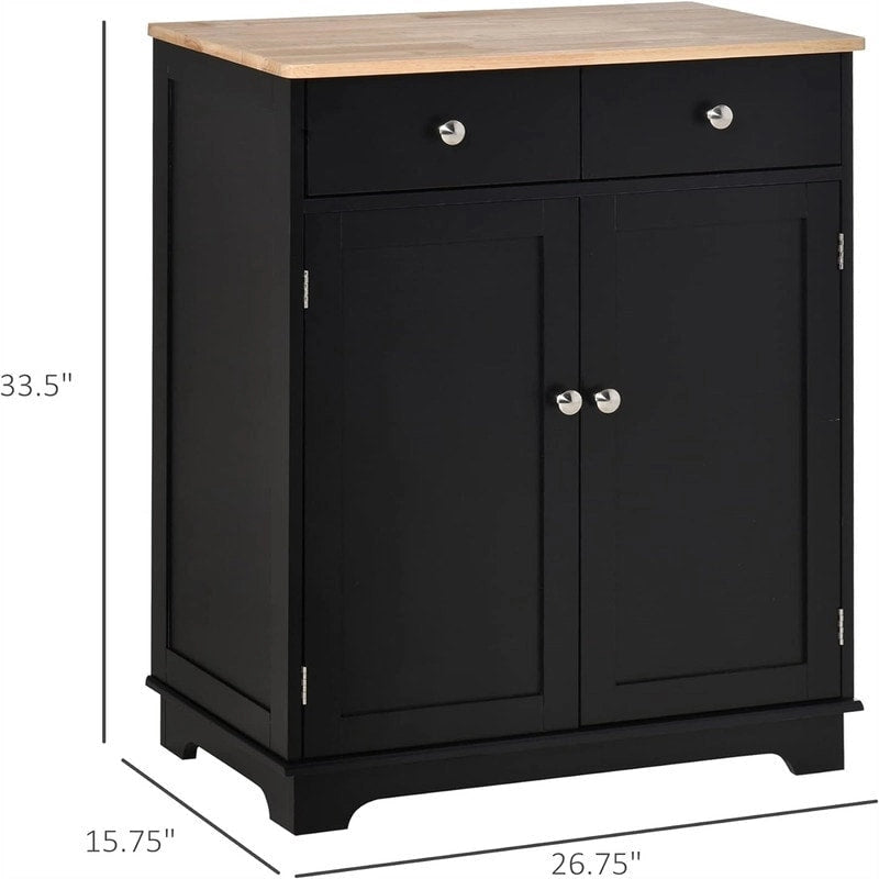 Meuble de rangement 2 tiroirs 2 portes avec étagère réglable, MDF et hévéa (noir vieilli / marron rustique / blanc / blanc vieilli / noir / gris)