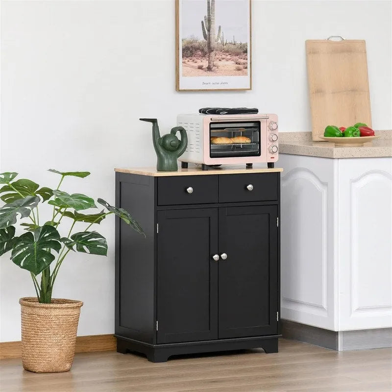 Meuble de rangement 2 tiroirs 2 portes avec étagère réglable, MDF et hévéa (noir vieilli / marron rustique / blanc / blanc vieilli / noir / gris)