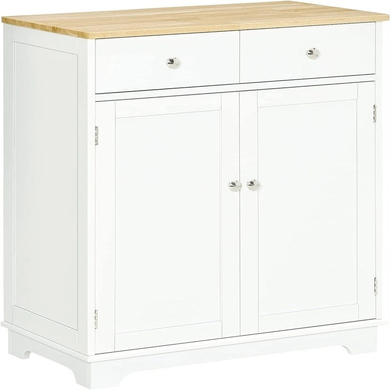 Meuble de rangement 2 tiroirs 2 portes avec étagère réglable, MDF et hévéa (noir vieilli / marron rustique / blanc / blanc vieilli / noir / gris)