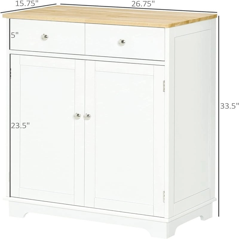 Meuble de rangement 2 tiroirs 2 portes avec étagère réglable, MDF et hévéa (noir vieilli / marron rustique / blanc / blanc vieilli / noir / gris)