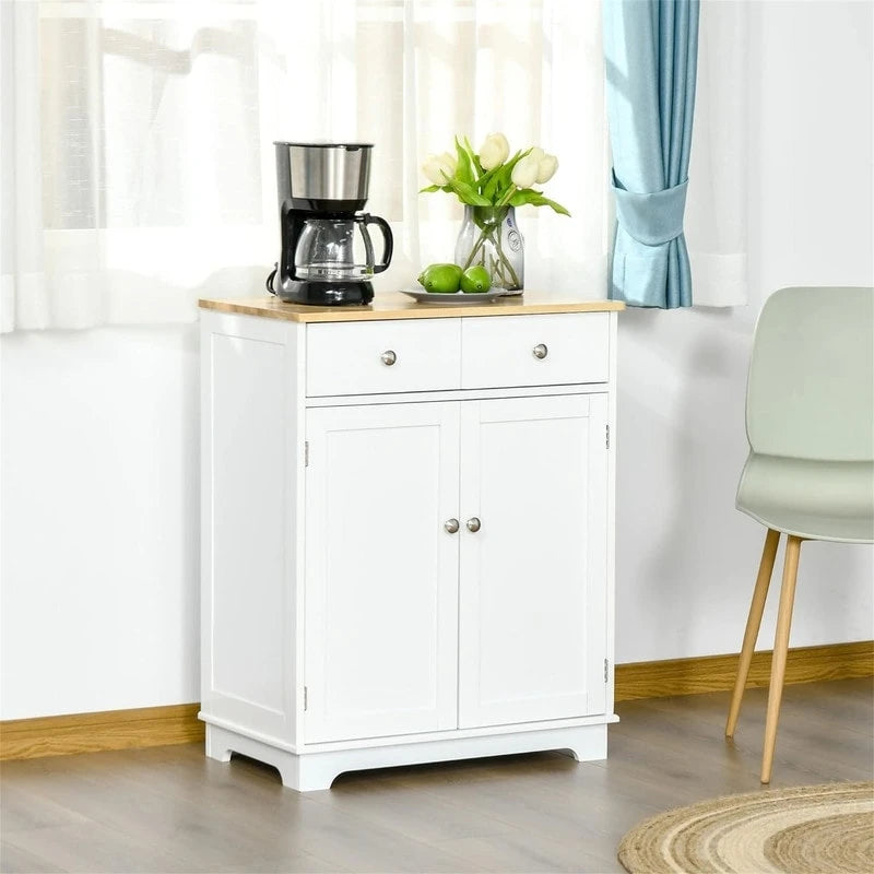 Meuble de rangement 2 tiroirs 2 portes avec étagère réglable, MDF et hévéa (noir vieilli / marron rustique / blanc / blanc vieilli / noir / gris)