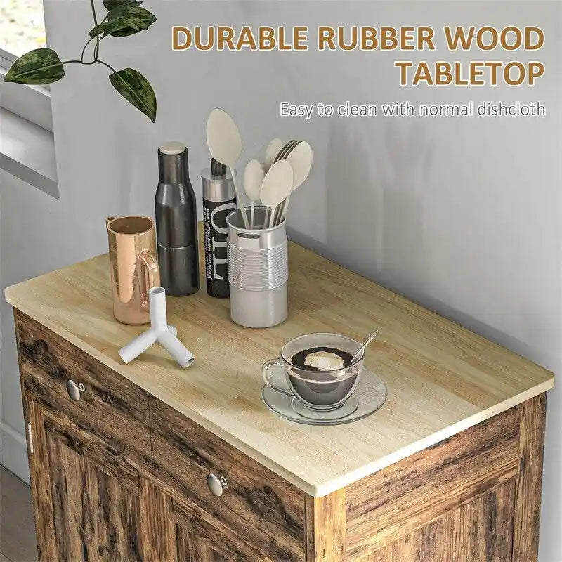 Meuble de rangement 2 tiroirs 2 portes avec étagère réglable, MDF et hévéa (noir vieilli / marron rustique / blanc / blanc vieilli / noir / gris)