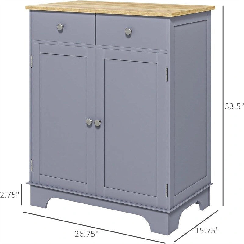 Meuble de rangement 2 tiroirs 2 portes avec étagère réglable, MDF et hévéa (noir vieilli / marron rustique / blanc / blanc vieilli / noir / gris)