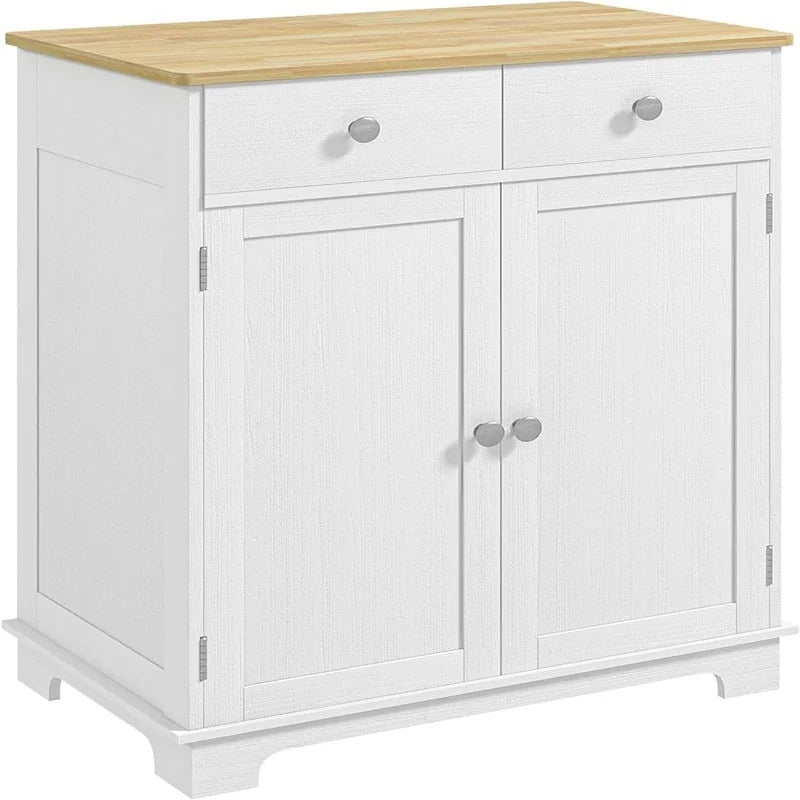 Meuble de rangement 2 tiroirs 2 portes avec étagère réglable, MDF et hévéa (noir vieilli / marron rustique / blanc / blanc vieilli / noir / gris)