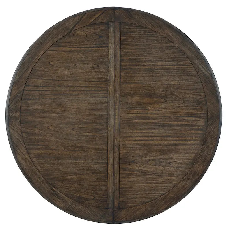 Table à manger extensible ronde Java marron, bois de mindi, pied de piédestal en urne, 6 places