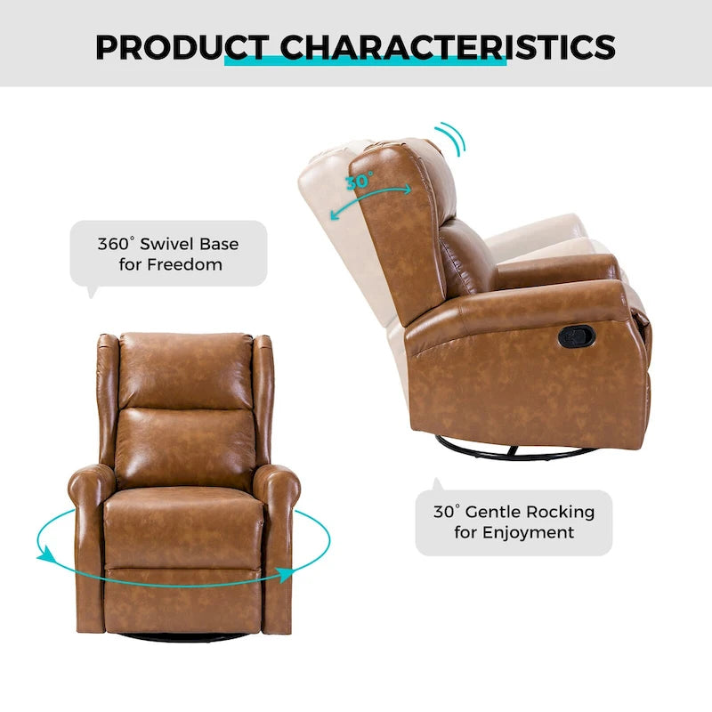 Fauteuil inclinable pivotant en cuir végétalien coloris sauge / vert / marine / turquoise / marron / camel / noir / jaune / gris / bordeaux / ivoire / saddle avec dossier à oreilles et repose-pieds escamotable, 1 place