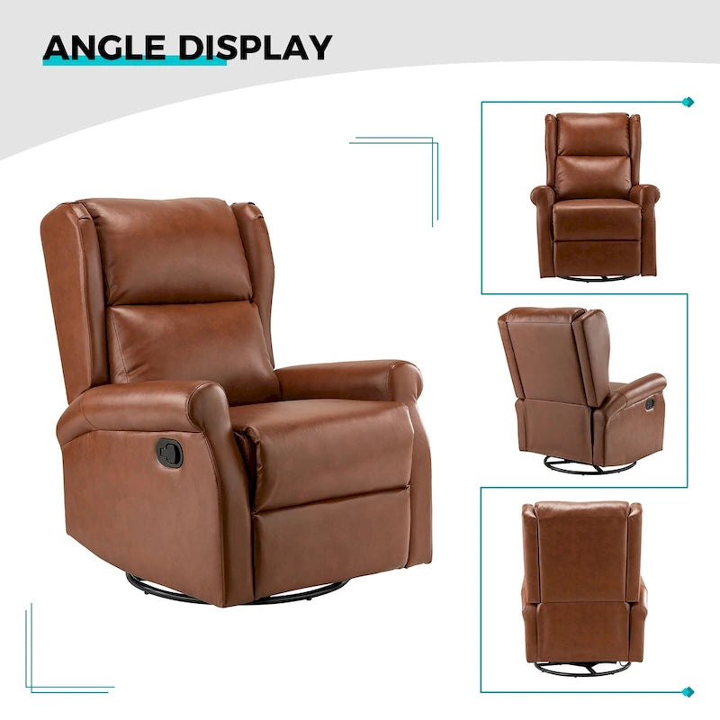 Fauteuil inclinable pivotant en cuir végétalien coloris sauge / vert / marine / turquoise / marron / camel / noir / jaune / gris / bordeaux / ivoire / saddle avec dossier à oreilles et repose-pieds escamotable, 1 place