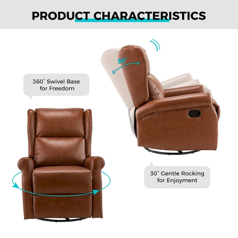 Fauteuil inclinable pivotant en cuir végétalien coloris sauge / vert / marine / turquoise / marron / camel / noir / jaune / gris / bordeaux / ivoire / saddle avec dossier à oreilles et repose-pieds escamotable, 1 place