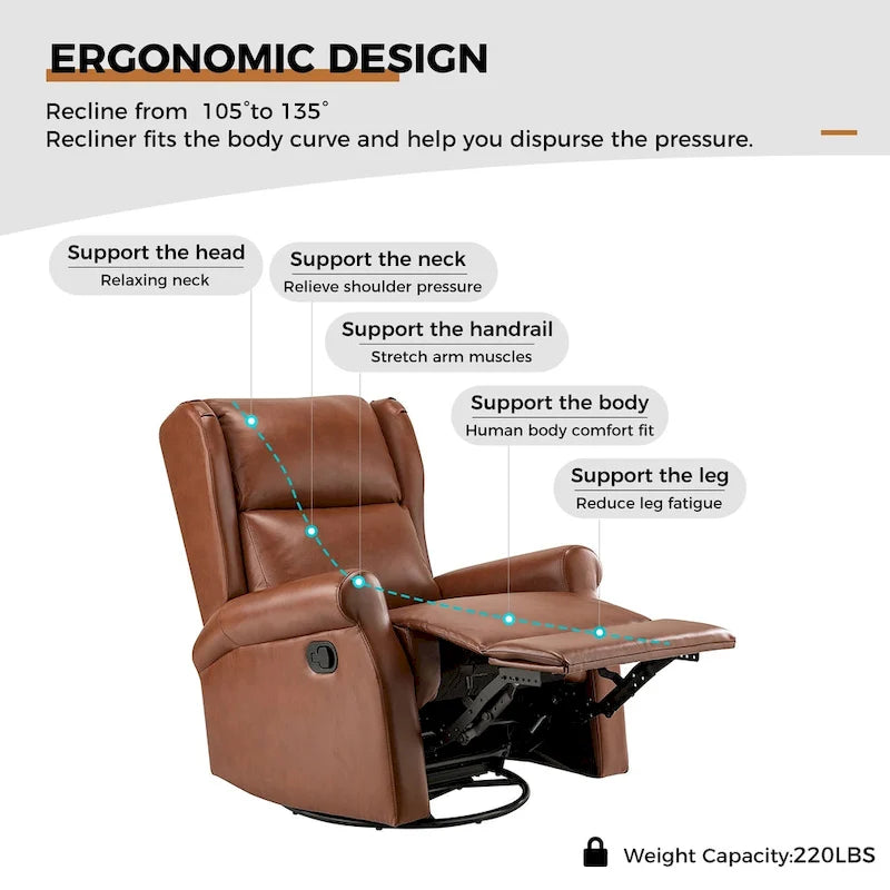 Fauteuil inclinable pivotant en cuir végétalien coloris sauge / vert / marine / turquoise / marron / camel / noir / jaune / gris / bordeaux / ivoire / saddle avec dossier à oreilles et repose-pieds escamotable, 1 place