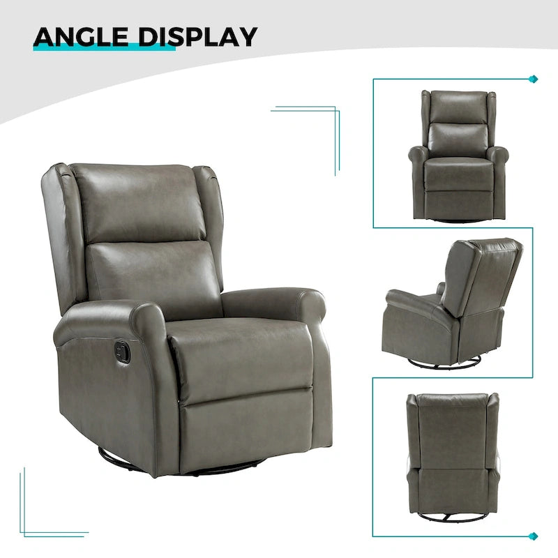 Fauteuil inclinable pivotant en cuir végétalien coloris sauge / vert / marine / turquoise / marron / camel / noir / jaune / gris / bordeaux / ivoire / saddle avec dossier à oreilles et repose-pieds escamotable, 1 place