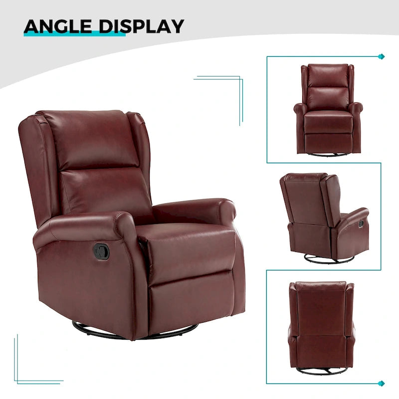 Fauteuil inclinable pivotant en cuir végétalien coloris sauge / vert / marine / turquoise / marron / camel / noir / jaune / gris / bordeaux / ivoire / saddle avec dossier à oreilles et repose-pieds escamotable, 1 place